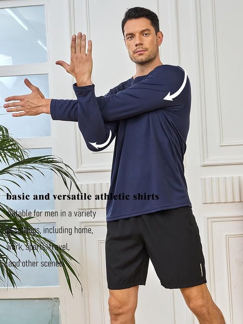 5 Pack Mens Long Sleeve Quick Dry Active Athletic T Shirt Running Gym Workout Tee Tops