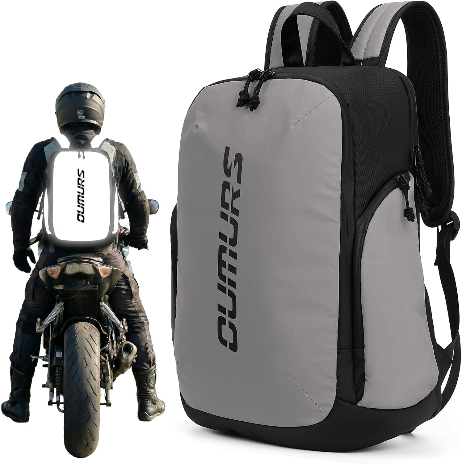 Oumurs Reflective Backpack - 1800D Water-Resistant Oxford Cloth | Ideal for Travel, Cycling & Work - Black