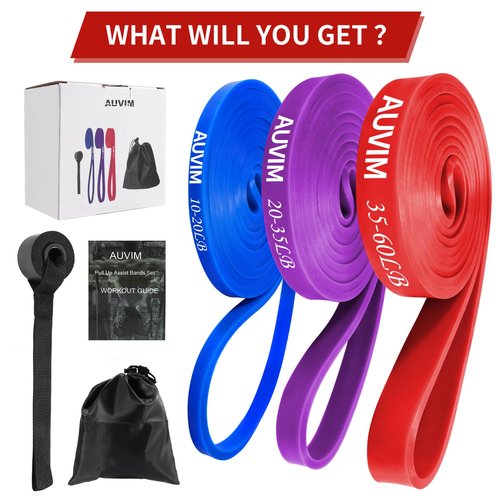 AUVIM Resistance Bands Set Pull Up Bands 3 Different Levels Fitness Exercise Bands for Men Women for Strength Training,Pilates,Yoga,Crossfit Include Door Anchor Storage Bag and Workout Guide