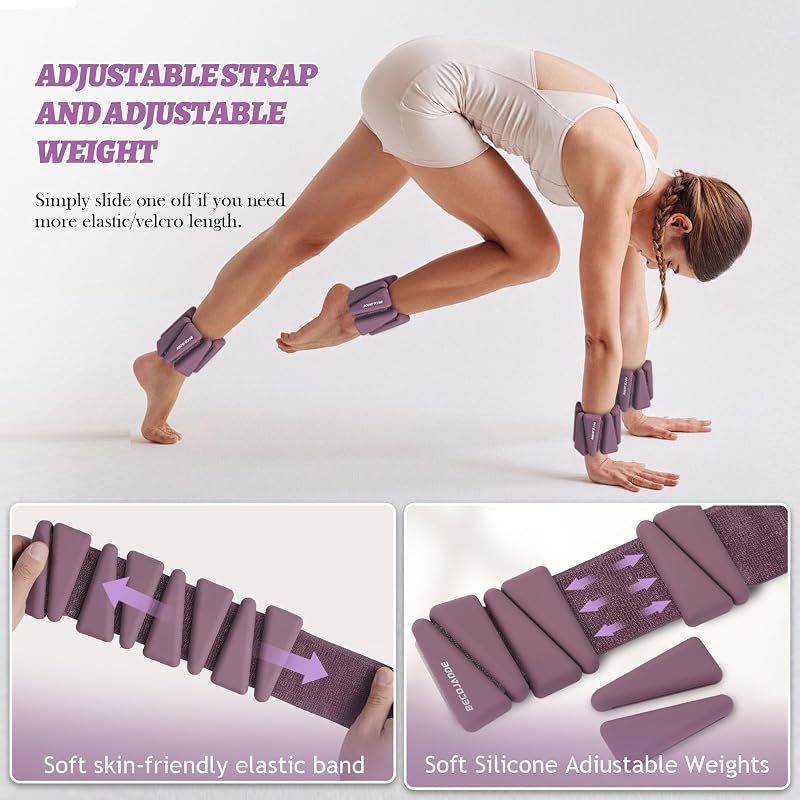 Ankle & Wrist Weights Set of 4 (2 lb Each) Adjustable for Exercise — BECOJADDE Deep Plum