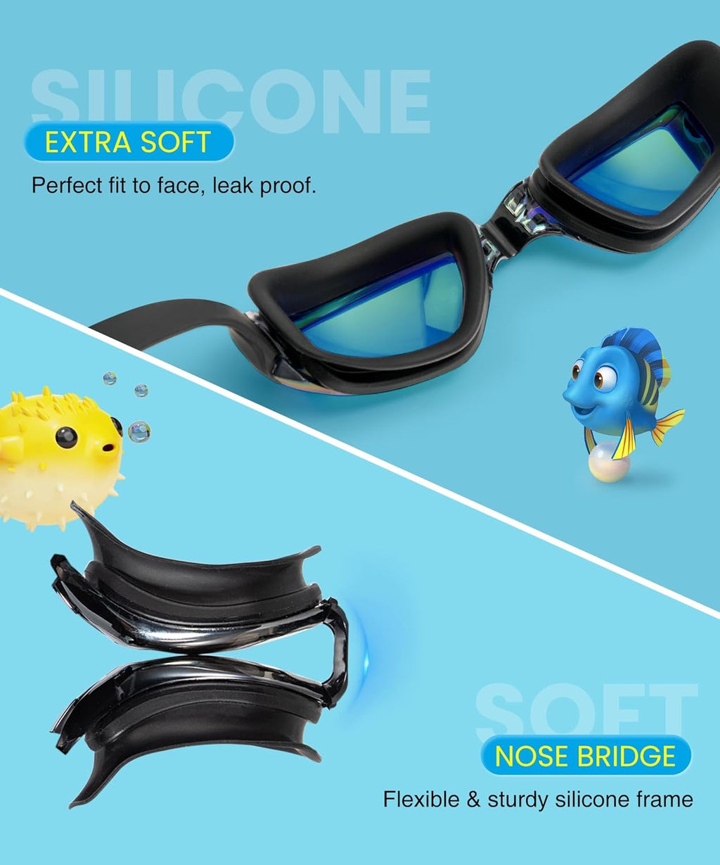 Skiennix Kids Swimming Goggles - Anti-UV, Anti-Fog, Leak-Proof | 3-Pack for Ages 6-16