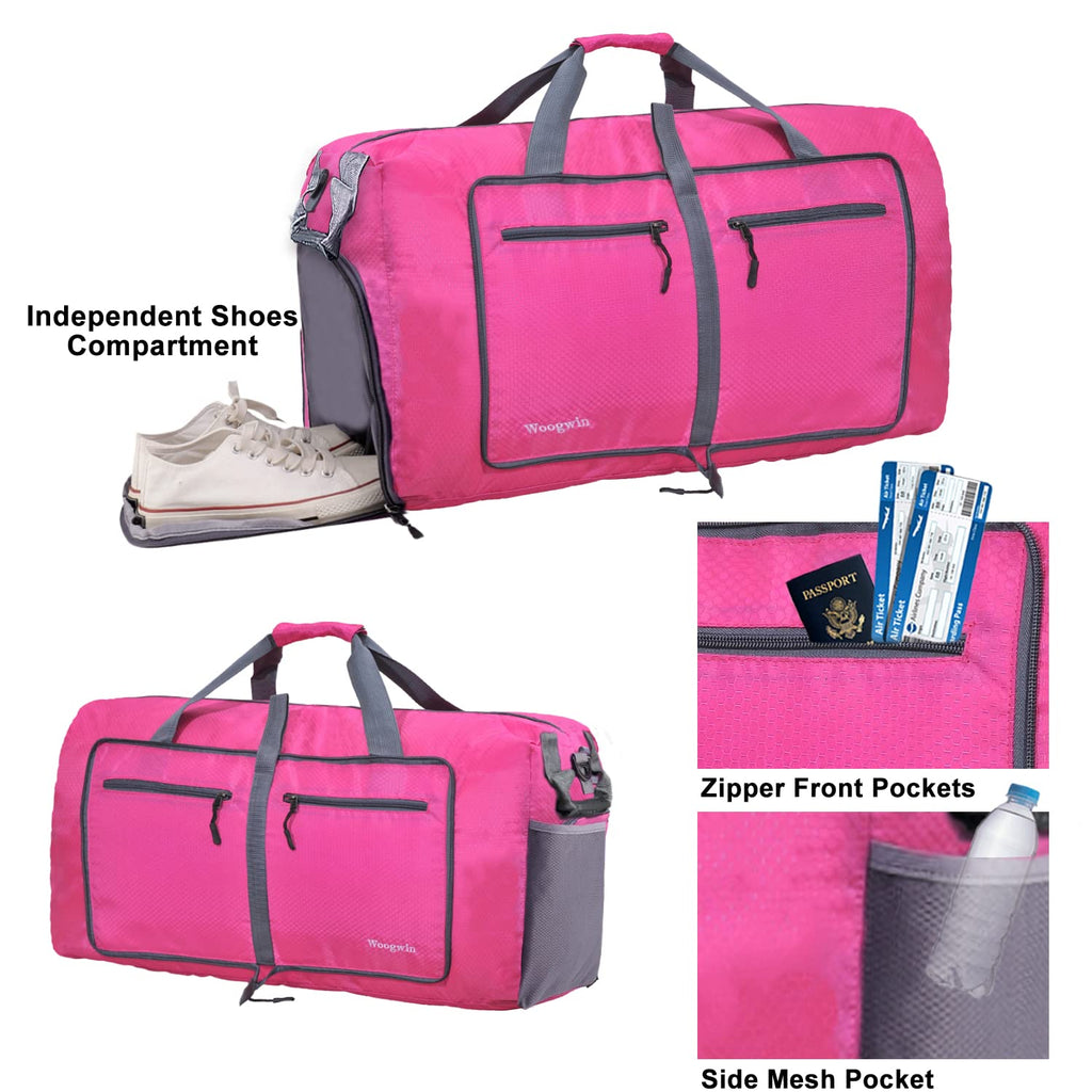 Woogwin Travel Duffel Bag Large Foldable Waterproof Overnight Bag for Beach Swim Bags Pool Sports Gym (100L Rose)