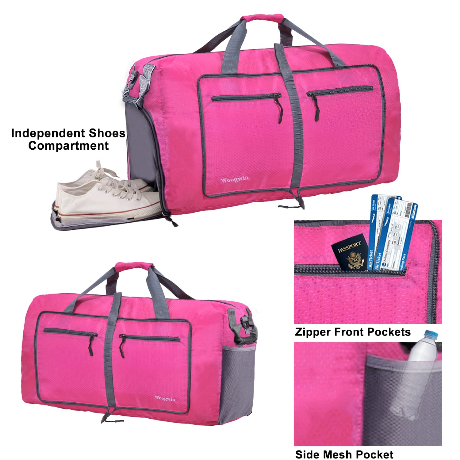 Woogwin Travel Duffel Bag Large Foldable Waterproof Overnight Bag for Beach Swim Bags Pool Sports Gym (100L Rose)