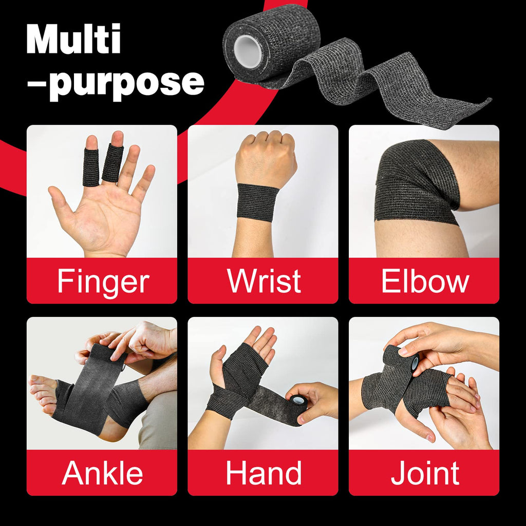 AZEN 80 Pack Self Adhesive Bandage Wrap Black, 2" X 5 Yards Black Athletic Tape, Vet Wrap, Tattoo Grip Tape Wrap，Ankle Tape, Cohesive Bandage Wrap