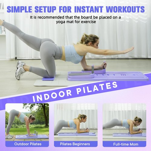 Pilates Board-Pilates Reformer Set 6 in 1 Multifunctional Abdominal Pilates Board for Home Workout Equipment, Foldable Pilates Portable Reformer Machine, Ab Board Trainer for Women