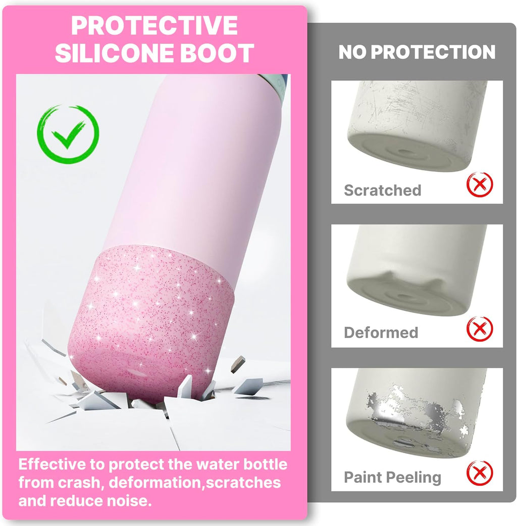 Owala Silicone Water Bottle Boot - Anti-Slip Protective Sleeve for 32 oz Stainless Steel Bottles | Glitter Pink