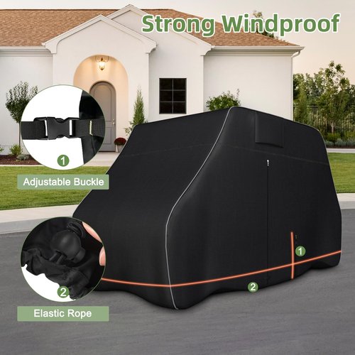Zenicham 2/4 Passenger Golf Cart Cover - Waterproof, Heavy Duty 600D with Reflective Strips - Universal Fit for EZGO, Yamaha, Club Car