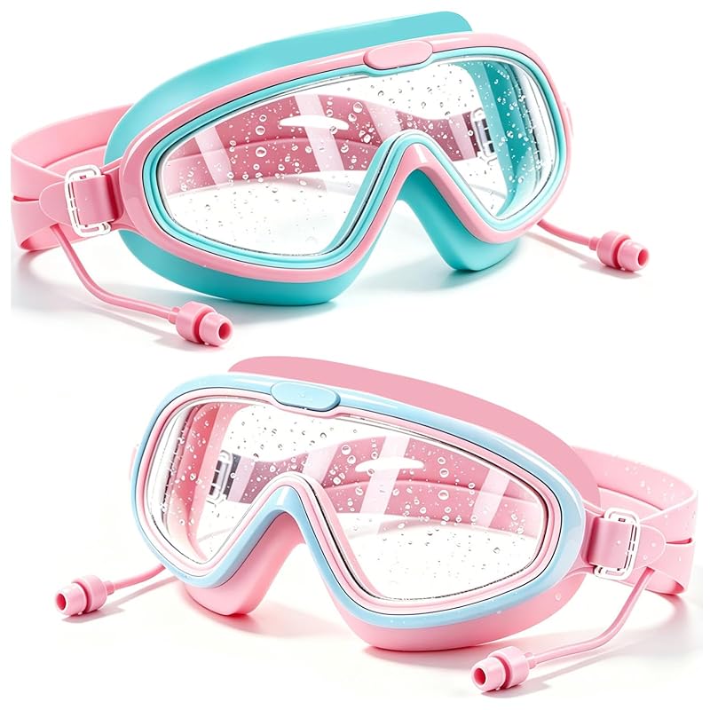 Kids Swim Goggles 2-Pack Anti-Fog Eyewear for Girls & Boys 3-16 — Pink/Light Blue & Pink/Blue