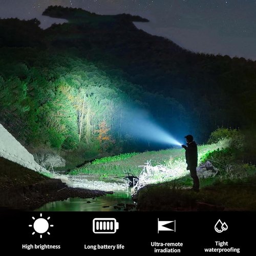 Hilngav Heavy Duty 2-Cell D Battery LED Big Flashlights, Zoomable Single Mode Aluminum Alloy Torch Flashlight, Rugged Metal Flashlight for Outdoor Adventures Emergency Hiking Camping Caving (1 Pack)