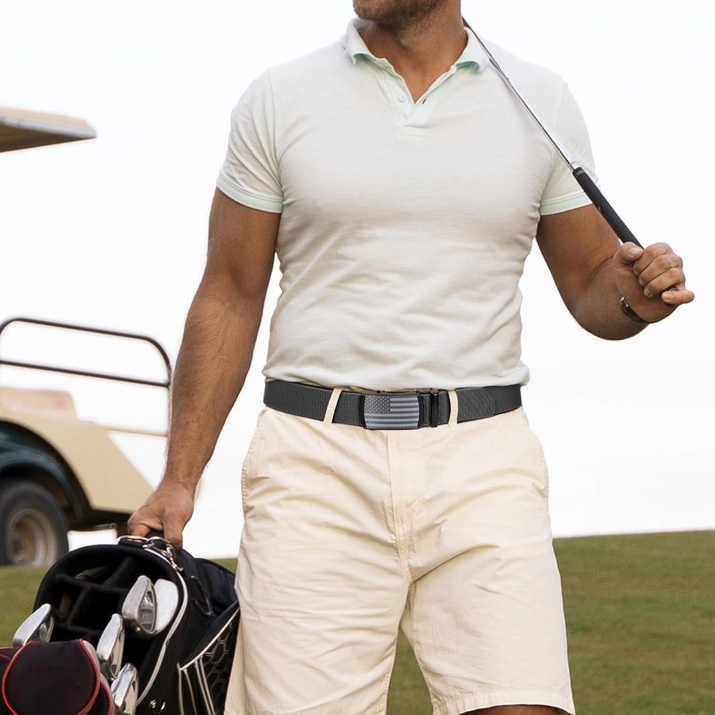 SANSTHS Men's Elastic Stretch Ratchet Belt - Versatile Nylon Design for Casual Work & Golf | Adjustable Fit