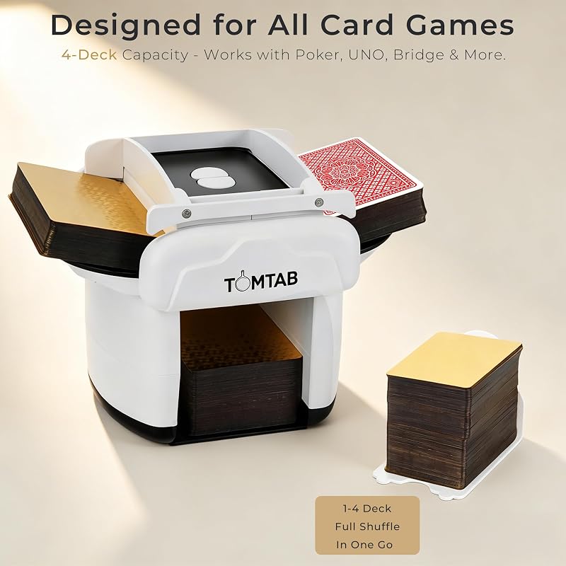 Automatic Card Shuffler Machine, 4-Deck, Rechargeable Anti-Jam