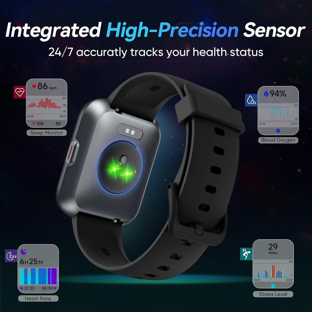 Smart Watch for Men by [Brand Name] - 1.8” Alexa Built-In Fitness Tracker | IP68 Waterproof, Bluetooth Calls, Heart Rate Monitor - Black