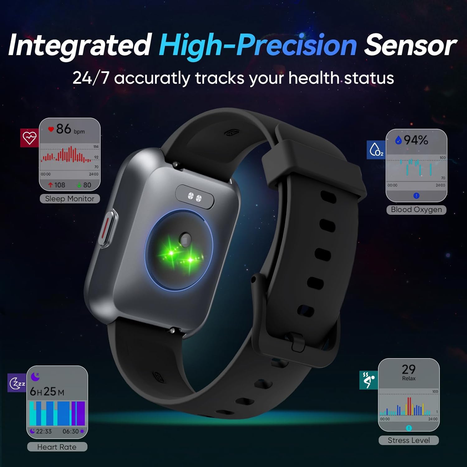 Smart Watch for Men by [Brand Name] - 1.8” Alexa Built-In Fitness Tracker | IP68 Waterproof, Bluetooth Calls, Heart Rate Monitor - Black