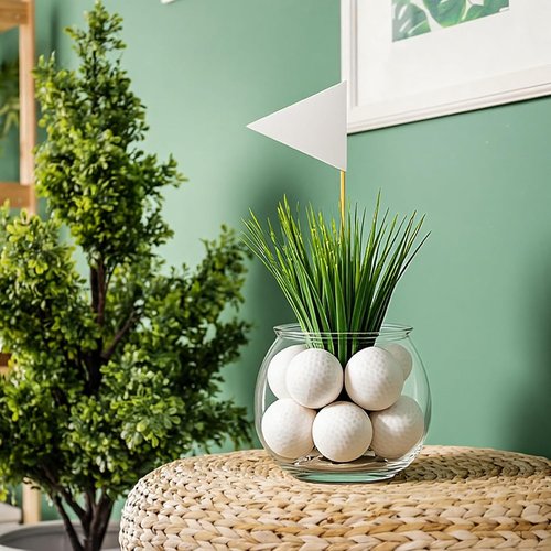 LemonRoad Golf Party Centerpieces - 6 Set Table Decorations with Artificial Grass & Flag Toppers