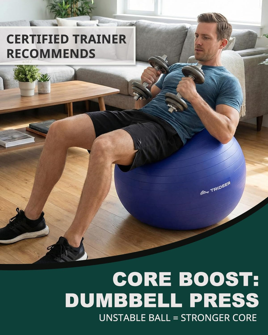 Trideer Exercise Ball - Stability Ball for Yoga, Pilates & Fitness | Home Gym & Office Chair, 5 Sizes Available