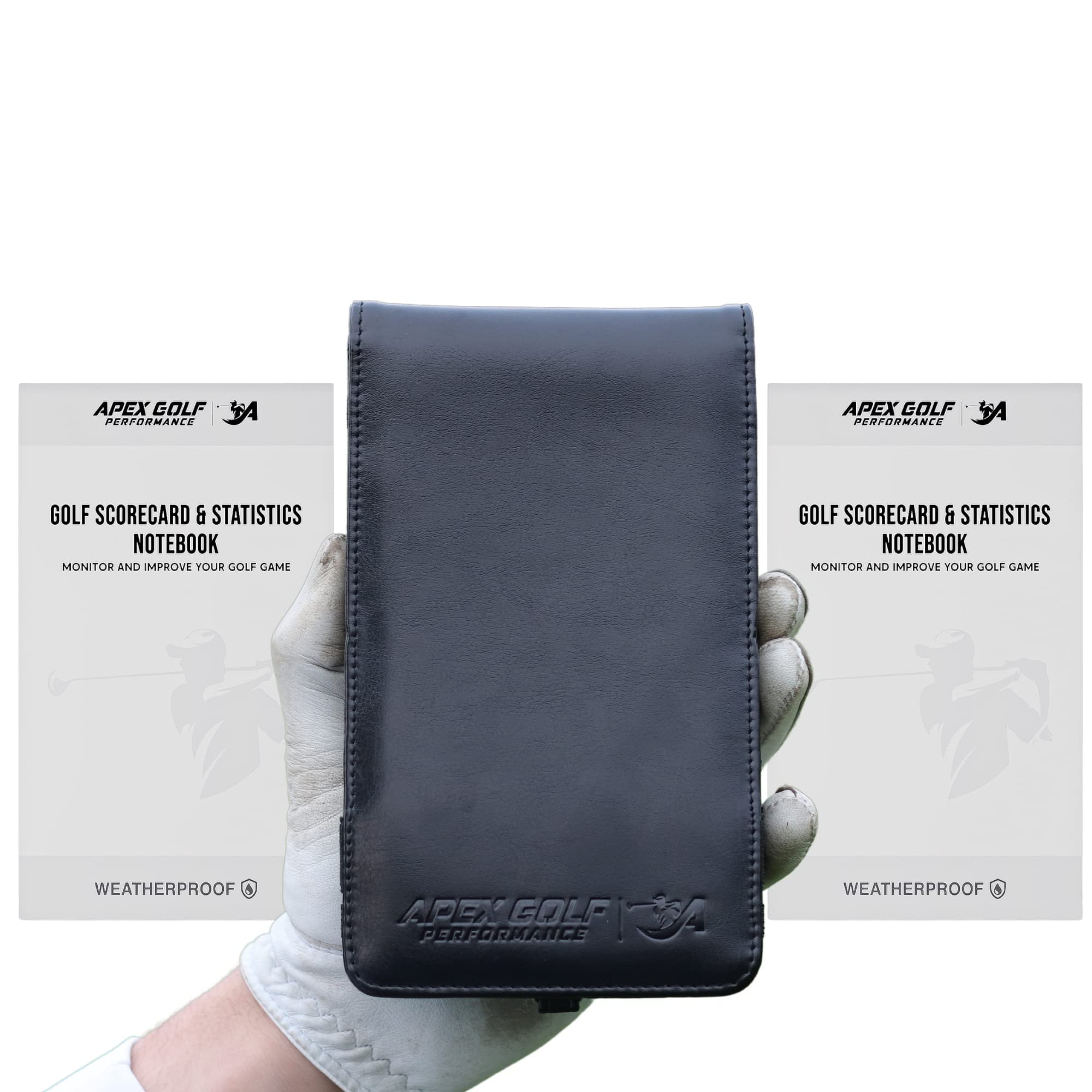 PU Leather Golf scorecard Holder & 2 Weatherproof Golf Notebook with Golf Yardage Book/Golf Scorecard Book - Golf Notebook + 30x scorecards. Golfers Journal, Perfect Golf Gadgets for Men/Woman