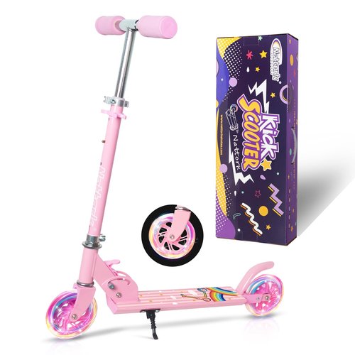 Nattork Scooter for Kids Ages 3-8 – Kick Kids Scooters for Girls & Boys Light up Wheels Portable Lightweight Folding Design with Reducing System and Adjustable Height Handlebars and up to 110 Lbs