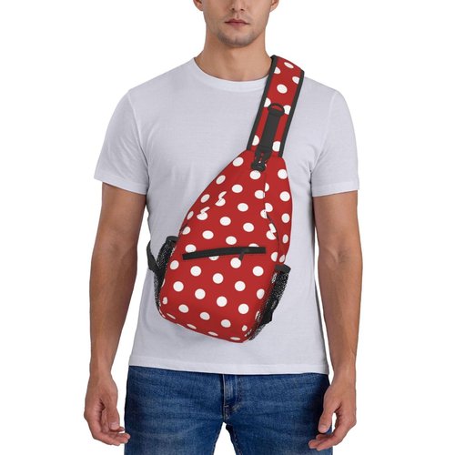 LOSTORCHI Polka Dots Crossbody Sling Bags for Women Men Abstract White Small Circle Dot on Red Background Travel Sling Backpack Casual Shoulder Bag Dice Design Dot Pattern Gym Sports Hiking Daypack