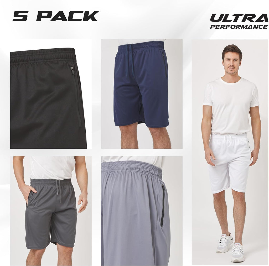 Skiennix Ultra Performance Men's Athletic Running Shorts - 5 Pack, Loose Fit with Zippered Pockets