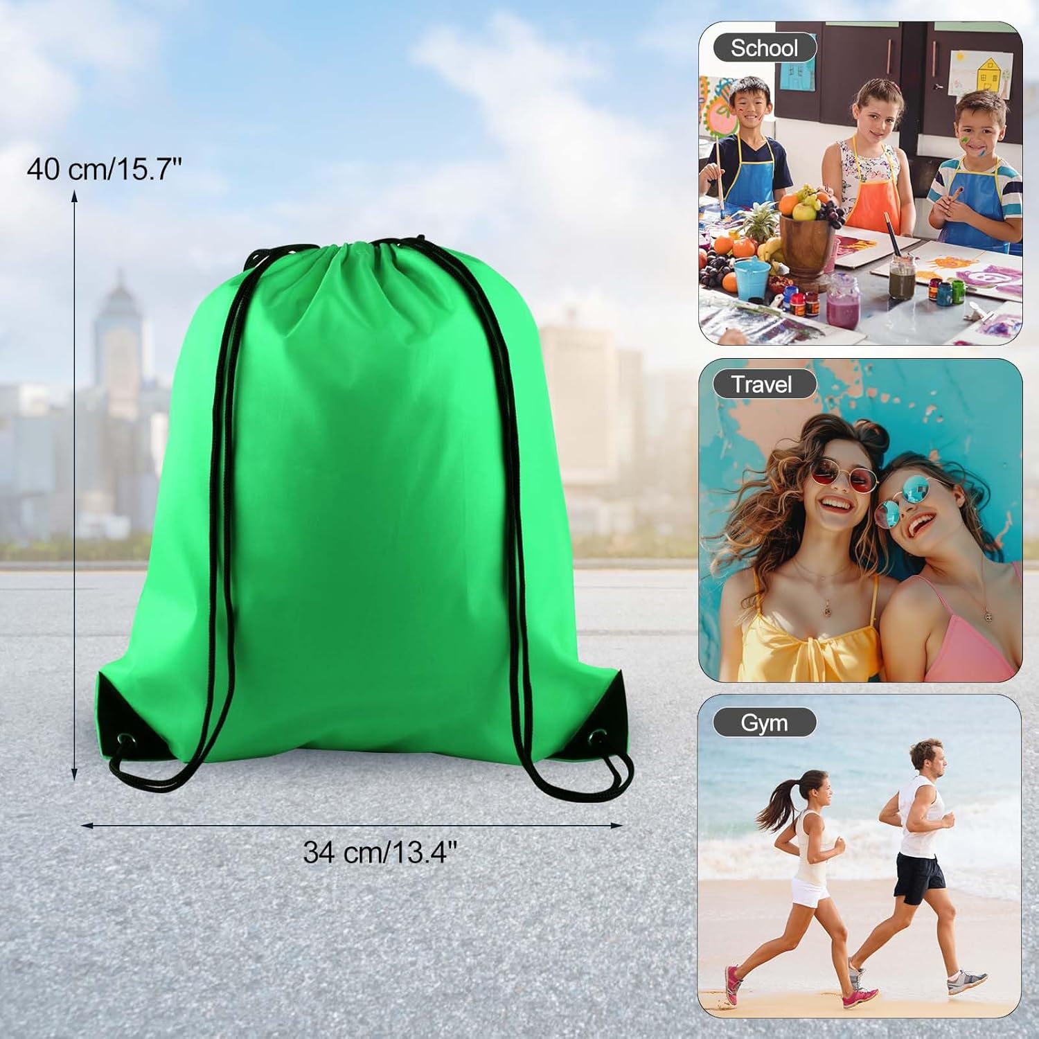 PLULON Drawstring Backpack - 2-Pack Cinch Sacks for Gym, Yoga & Travel - Green & Orange