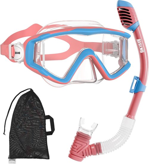 Aegend Snorkel Mask - Panoramic Anti-Leak & Anti-Fog Design for Adults, Youth & Kids | Includes Mesh Bag