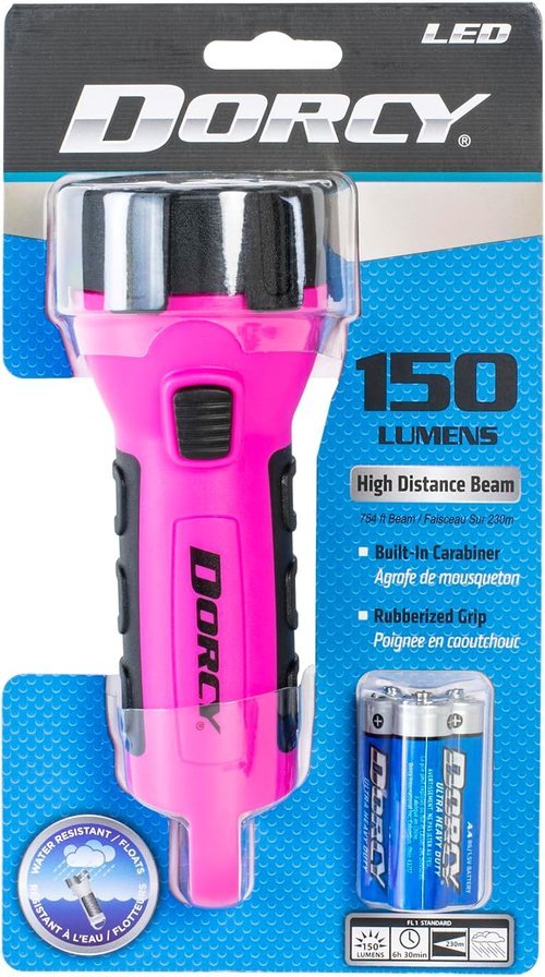 Dorcy 55 Lumen LED Flashlight - Water Resistant & Floating Design | Pink with Carabineer Clip