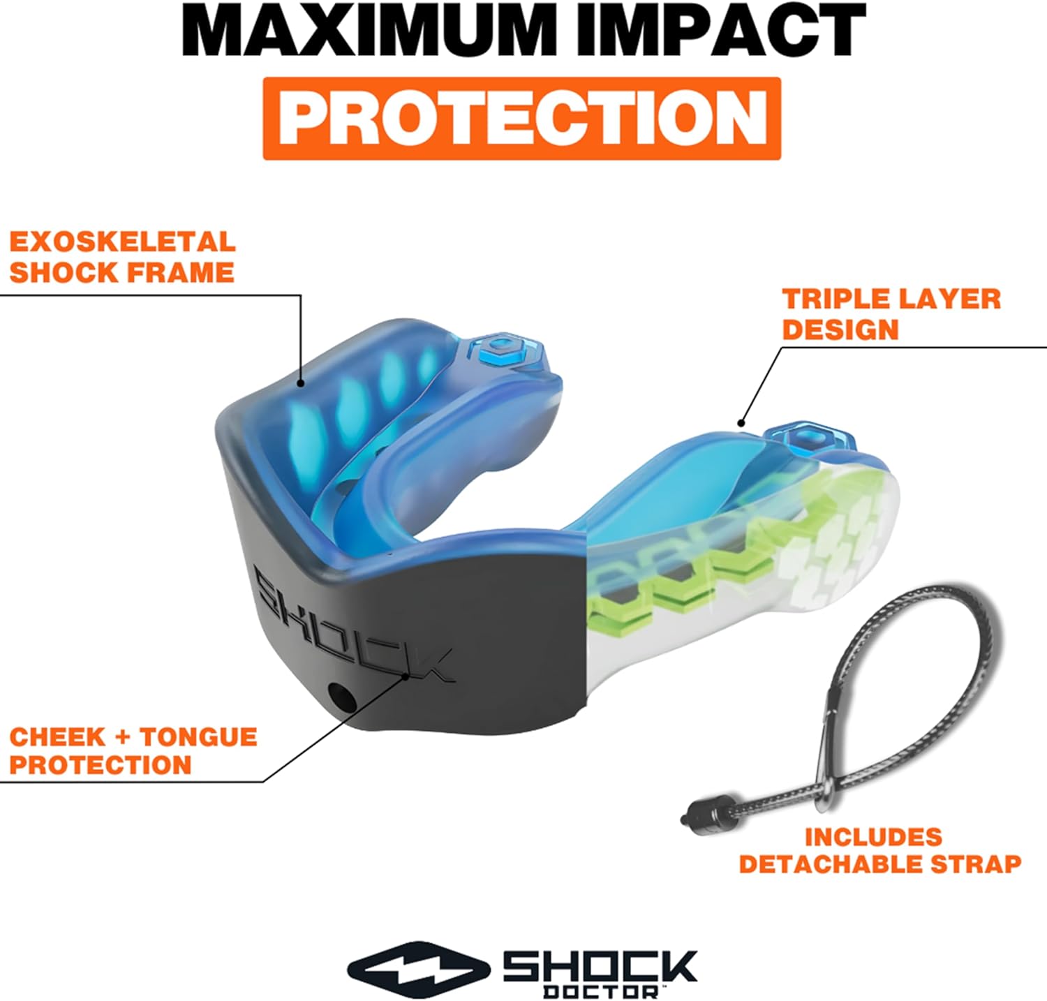 Shock Doctor Mouth Guard - Heavy Duty Gel Max Protection for Sports | Custom Fit for Adults & Youth