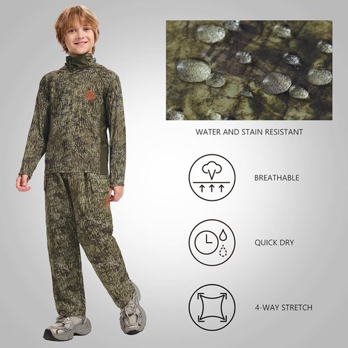 BASSDASH Youth Camo Hunting Pants - Water Resistant & Breathable Cargo Design for Kids