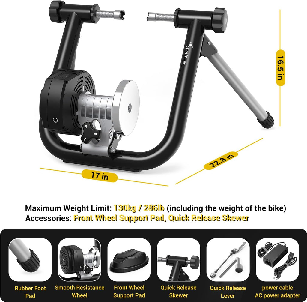 Sportneer Smart Bike Trainer Stand - Compatible with 26-29" & 700C Wheels | Bluetooth & ANT+ for Zwift & Rouvy AR