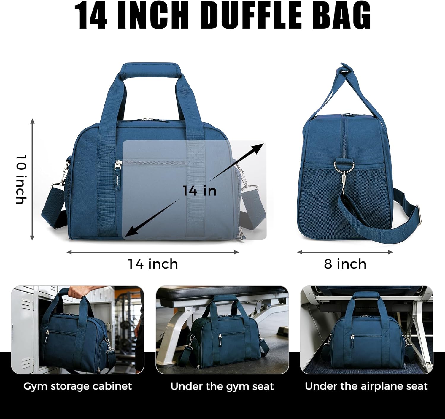 SeaRock 14-Inch Mini Duffle Gym Bag - Stylish Carry-On with Shoe Compartment | Navy Blue