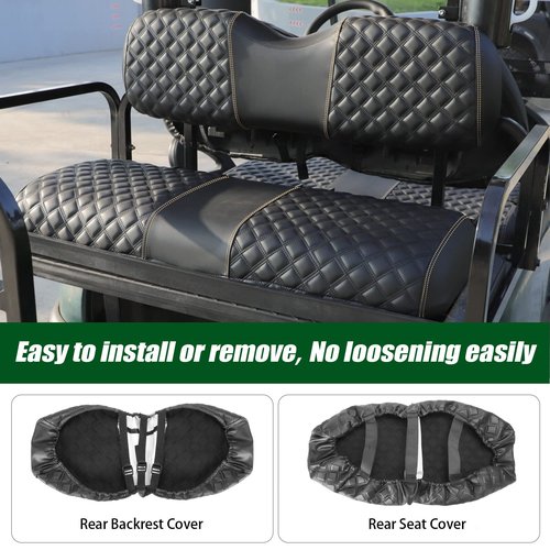 Roykaw Golf Cart Seat Covers Kit for Aftermarket Rear Seat, for Common Seat Cushion, Marine Grade Vinyl Material/More Soft and Comfortable, Breathable & Easy to Clean