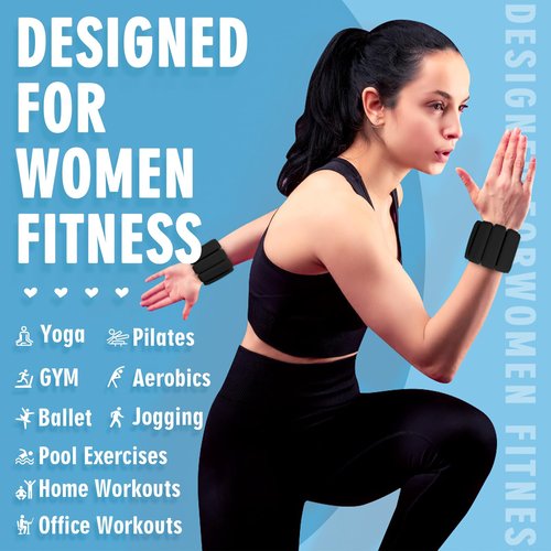 Wrist Weights, 2Pack Adjustable Wearable Wrist Ankle Weights for Women/Men, Silicone Wrist Bangles for Walking, Yoga, Pilates, and Gym, Arm & Leg Workout, 2lb (Black)