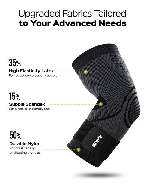 Rakiie Elbow Compression Sleeve 2 Pack, Elbow Brace for Tendonitis and Tennis Elbow, Pain Relief Brace for Men & Women,Sleeve Reduce Joint Pain for Tennis, Golfer, Workouts, Black (XL)