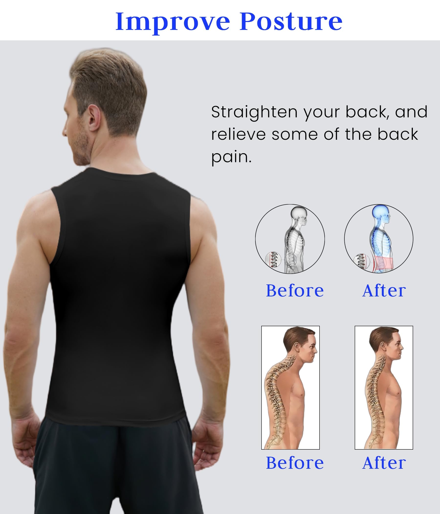 XINGCOOL Compression Shirt Men Slimming Body Shaper Vest Crewneck Workout Shirts Tummy Control Undershirts Solid Black