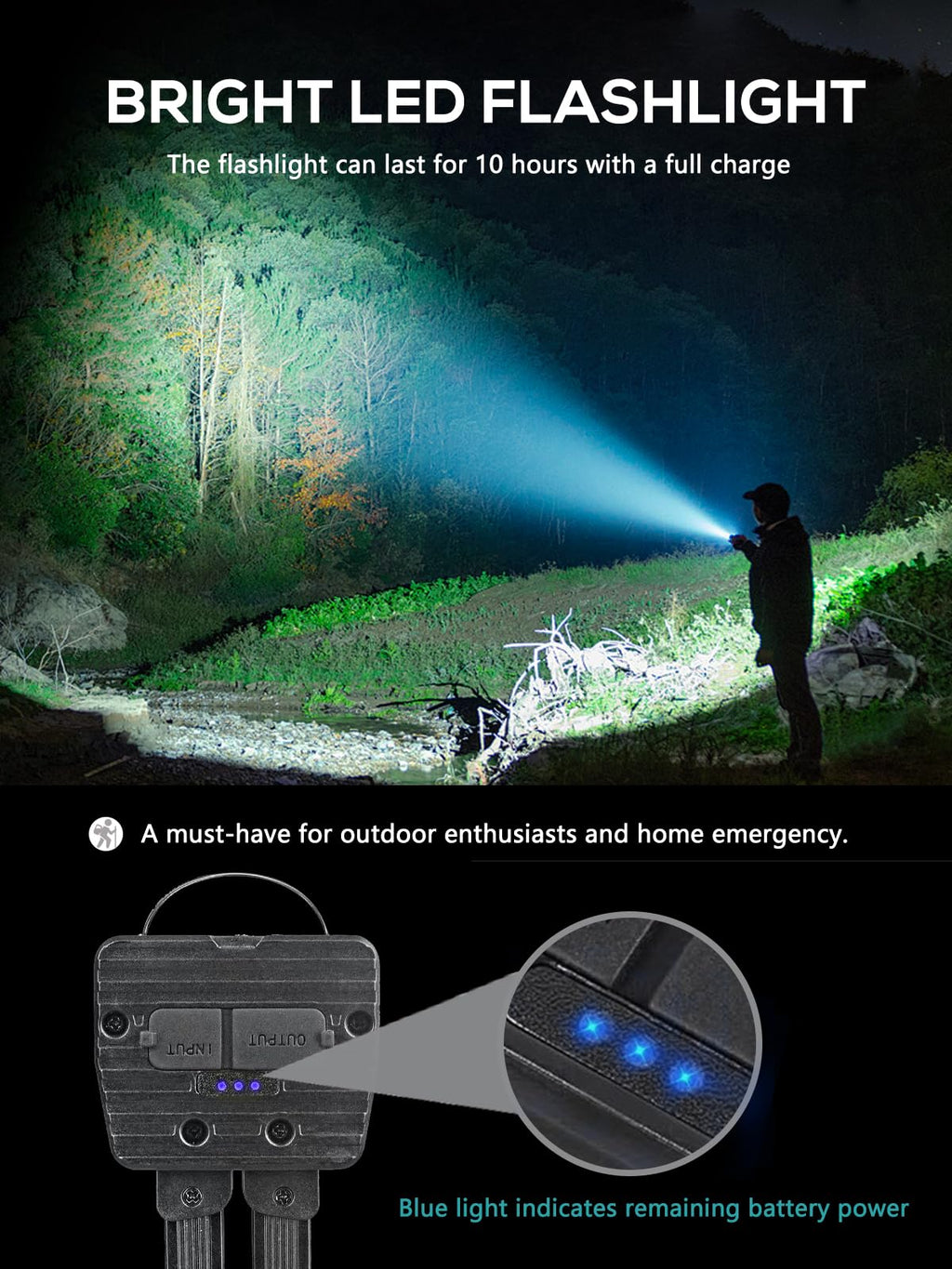 YETHKE Gym Lamp, Portable Gym Lighting for Posing, Magnetic Work Light Rechargeable, Gift for Men/Women, 180° Rotate Foldable with Hang Hook Camping Lamp, USB Power Bank LED Handheld Flashlight-Black