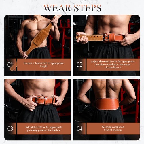 Leather Gym Fitness Belt, 4" & 6" Padded Lumbar Back Support, 10 Adjustable Holes for Weightlifting Powerlifting Bodybuilding Deadlift Squat Workout Strength Training (4-Inch, Brown, 37"-40")