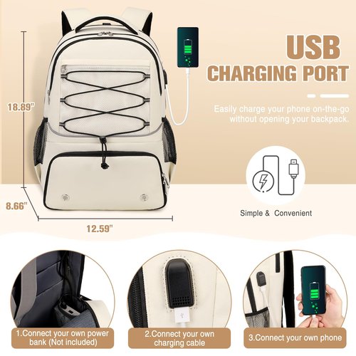 Bevalsa Pickleball Bag Backpack for Women Men Teens, Tennis Backpack Tennis Bag with Shoe Compartment, Multifunctional Sports Padel Racket Bag Badminton Backpack Fits 4 Rackets with Fence Hook (Beige)