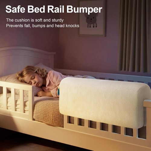 AEOCOO Toddler Bed Bumpers - Premium Soft Memory Foam Rail Protector for Loft & Bunk Beds | 3 Ft, Beige