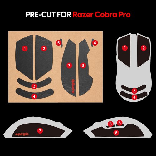 Pulsar Gaming Gears SUPERGRIP Griptape Set for Razer Cobra Pro Sweat Absorbing High Performance Anti Slip 3M Adhesive no Residue Mouse Grip Tape Ultra-Thin 0.5mm (0.02in)