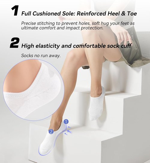 FITRELL No Show Socks - Women's Cotton Cushioned Athletic Ankle Socks | Non-Slip, 5-8 Pairs