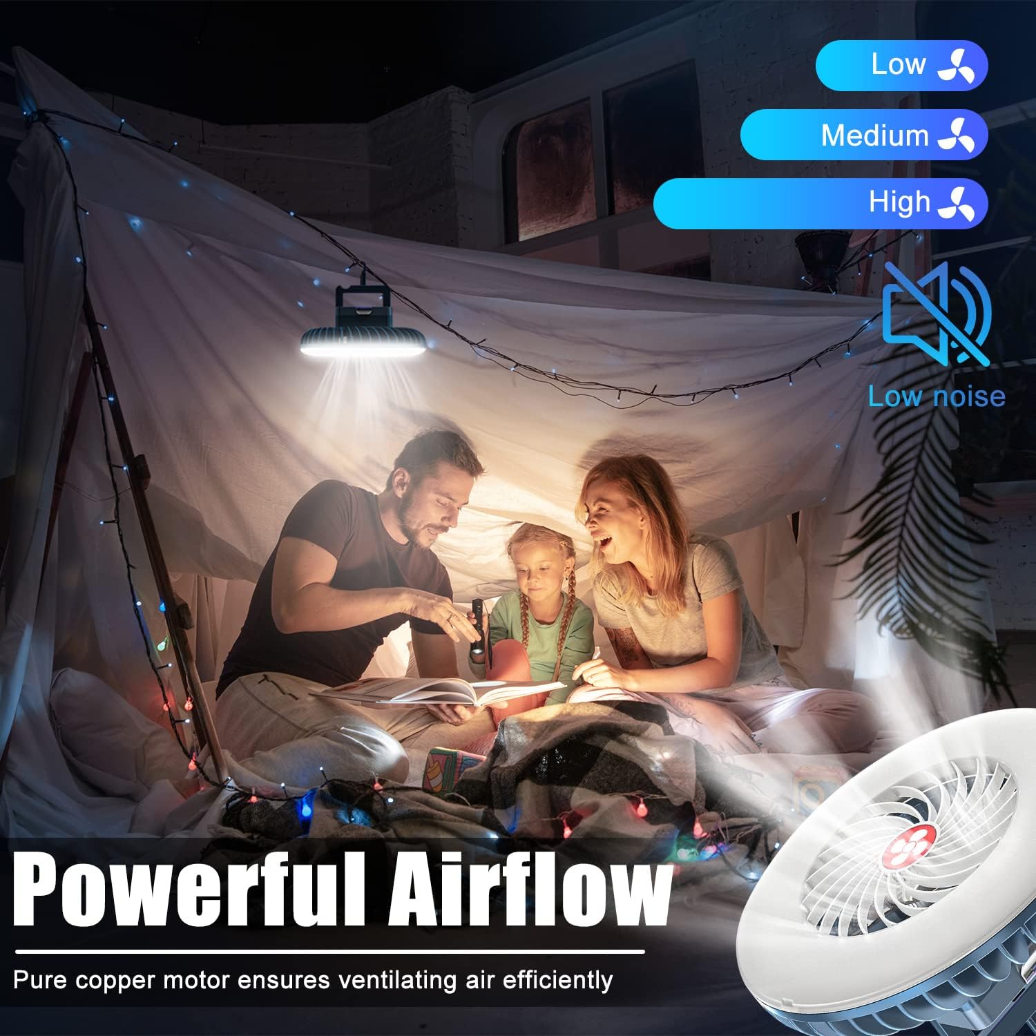 XTAUTO Portable Camping Fan - USB Rechargeable LED Lantern with Hanging Hook | Waterproof 2-Pack for Outdoor Adventures