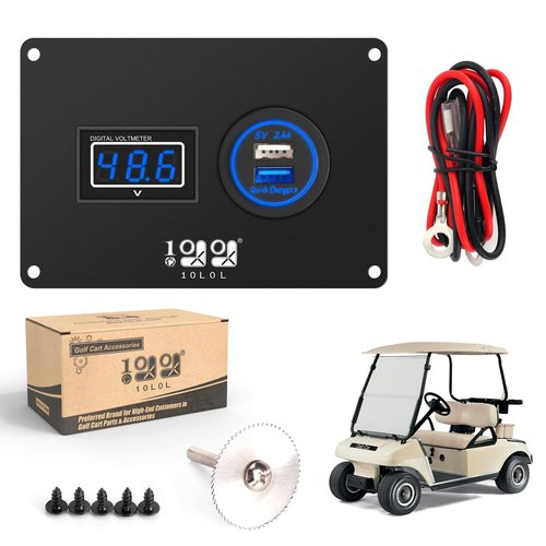 10L0L Golf Cart 2 in 1 Dash Console Panel for Club Car DS 2000 Up Models, Include Digital Battery Voltmeter and QC 3.0 Fast Charge Dual USB Outlet (12V~24V Input)