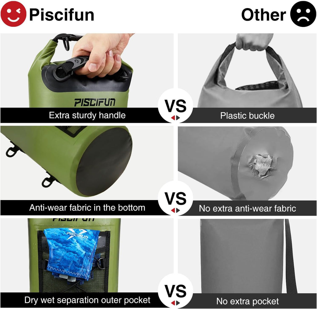 Piscifun Waterproof Dry Bag - Floating Backpack with Phone Case | 10L/20L/30L/40L for Boating & Kayaking
