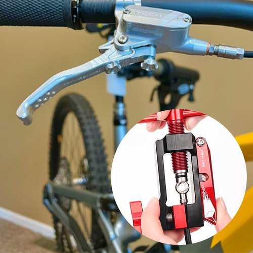 SYWAN Bicycle Needle Insertion Tool, Bike Hydraulic Brake Kit Bicycle Hydraulic Hose Fitting Insert Tool with Hydraulic Hose Cutter Needle Barb Driver Head Brake Lines Tubing Entry Device, Red