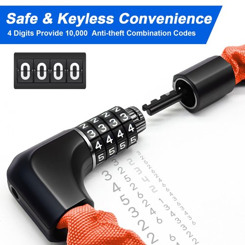 NDakter Upgrade Bike Chain Lock with 4 Digit Combination and 2 Keys, 3.2/4.28 Ft Heavy Duty Anti-Theft Bicycle Lock, 2 Ways to Unlock High Security Scooter Locks for Ebike, Escooter, Door