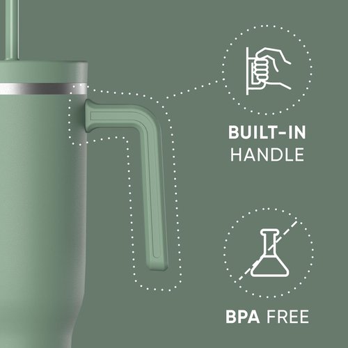 Hydrapeak Voyager 40 Oz Insulated Stainless Steel Tumbler - Handle, Straw & Lid | Cupholder Friendly (Sage)