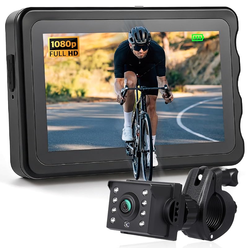 Bike Camera 360° Rotatable 4.3 inch 1080P Rear View Monitor, 5000mAh
