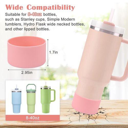 Stanley Cup Accessory Set: 7-Piece Bundle Including Straw Cover, Silicone Boot, Hand Strap, 4 Charms (Pink) for 40oz & 30oz Tumblers