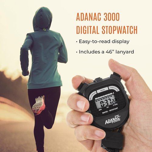 Marathon Adanac 3000 Digital Stopwatch Timer - High Precision 1/100th Sec Accuracy | Black, Water & Shock Resistant