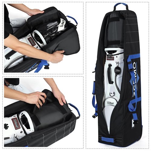 ZEEMO Golf Travel Bag, Mid-open Protective & Wheeled Airline-Approved Case for Clubs, Stand&CartBag, Waterproof Soft-Sided Cover Made of Heavy Duty Oxford, Black